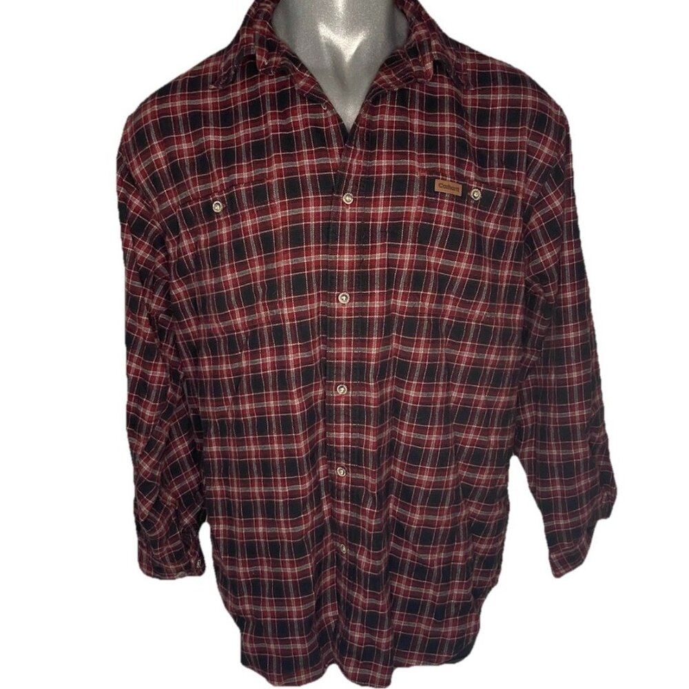 CARHARTT Men’s sz XL Red Blue Plaid Flannel Long Sleeve Heavyweight Shirt
